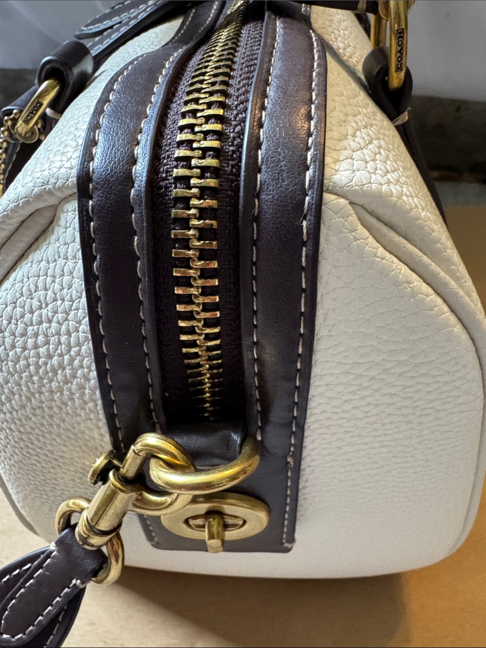 Coach Ruby Satchel 25 in Chalk with Dark Brown Trim and strap - Picture 14 of 15